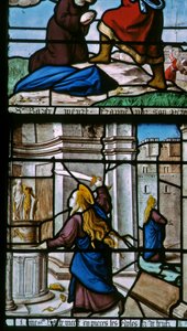 Ventana w29 que representa a Santa Bárbara destruyendo los ídolos de French School