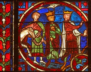 Ventana que representa la Adoración de los Magos de French School