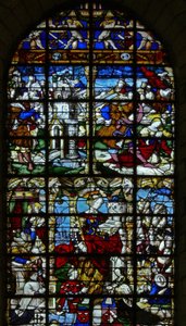 Ventana w37 que representa escenas de la vida de Santa Bárbara de French School
