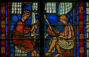 Ventana que representa a los peleteros de French School
