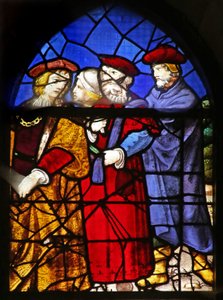 Ventana w38 que representa a los espectadores en la resurrección de Lázaro de French School