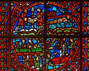 Ventana w39 que representa escenas de la vida de San Lorenzo de French School