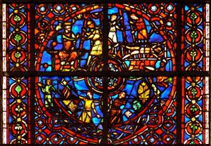 Ventana w39 que representa escenas de la vida de San Vicente de French School