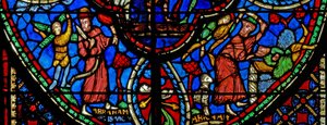Ventana w3 que representa a Abraham a punto de sacrificar a Isaac de French School