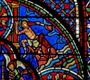 Ventana w3 que representa a Jonás y la ballena de French School