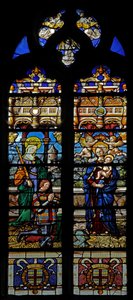 Ventana w3 que representa a Santa Bárbara y el donante Jean de Montmorency