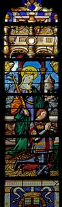 Ventana w3 que representa a Santa Bárbara con un donante