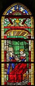 Ventana w3 que representa el Nacimiento de la Virgen María