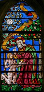 Ventana que representa la Creación de Adán de French School