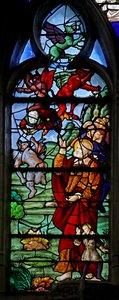 Ventana w4 representando a San Pedro con Simón el Mago mientras cae después de intentar volar de French School