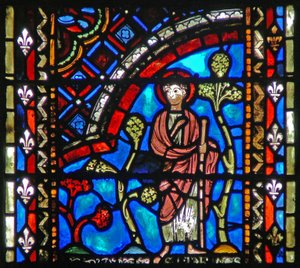 Ventana w53 que representa a San Juan Bautista partiendo hacia el desierto de French School