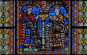 Ventana w5 que representa a Salomón y la Reina de Saba de French School