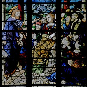 Ventana w7 que representa a Cristo predicando de French School