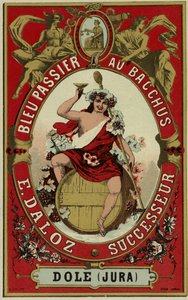 Etiqueta de vino que representa a Baco de French School