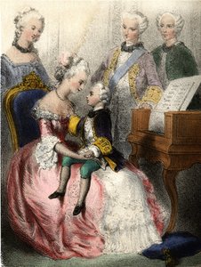 Wolfgang Amadeus Mozart (1756-1791) en los brazos de la emperatriz austriaca María Teresa - en "Los niños ilustres - cuentos históricos" por Madame Eugenie Foa de French School