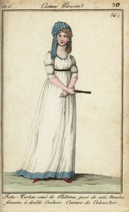 Mujer con pañuelo-turbante y vestido túnica de French School