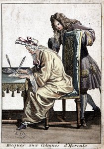 Mujer en camisa y gorro de dormir escribiendo una carta con un hombre, s.d. c. 1715 de French School