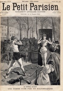 Mujer muerta por accidente durante un espectáculo de saltimbanquis en la calle, Place des Quinconces en Burdeos. En el periódico "Le Petit Parisien" el 5/03/1893 (grabado)