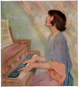 Mujer tocando el órgano de French School