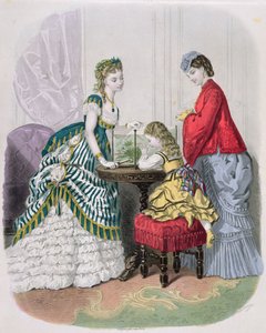 Mujeres y un niño mirando un acuario, de La Mode Illustrée, c.1870