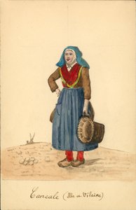 Traje de mujer de Cancale, Ille-et-Vilaine (litografía en color)