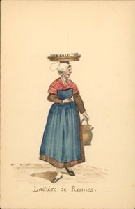 Traje de mujer de lechera de Rennes (litografía en color) de French School