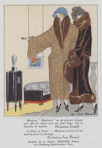 Moda femenina de los años 20 de los diseñadores Carel y Jean Patou (litografía en color)
