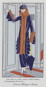 Moda femenina de los años 20 del diseñador Philippe y Gaston (litografía en color)