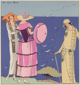 Moda femenina de los años 20 de los diseñadores Paul Poiret y Jacques Doucet (litografía en color)