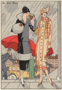Moda femenina de los años veinte por los diseñadores Premet y Gustave Beer. (litografía en color)