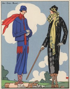 Moda femenina de golf de los años veinte por los diseñadores Martial y Armand, y Christoph Drecoll. (litografía en color)