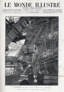 Exposición Universal de París 1889 - El camino de los ascensores en el primer piso de la Torre Eiffel - Le Monde Illustré de 1889 de French School