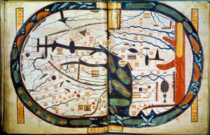 Mapamundi de San Severo. Miniatura extraída de los comentarios del "Apocalipsis según San Juan" escritos en 775 por el monje Beato de Liébana.