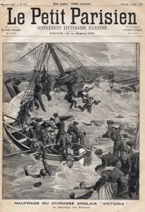 Naufragio del acorazado inglés "Victoria" tras una colisión en la costa de Siria y rescate de las víctimas. En el periódico "Le Petit Parisien" el 9/07/1893 (grabado) de French School