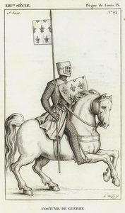 Siglo XIII, Reinado de Luis IX, Traje de guerra (grabado) de French School