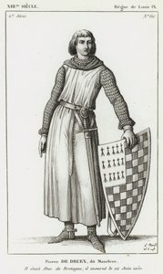 XIII Siglo, Reinado de Luis IX, Pierre de Druex, llamado Mauclere, Era Duque de Bretaña; murió el 22 de junio de 1250 (grabado) de French School