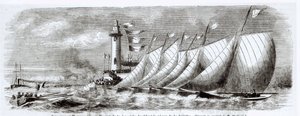 Yates rodeando el Faro de Joliette durante la Regata de 1864 en Marsella, de Le Monde Illustré, 17 de septiembre de 1864 de French School