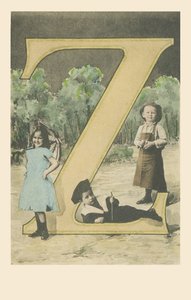Dos niños, uno con atuendo de jardinero, una niña con un paraguas