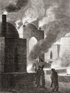Adoradores del fuego zoroastrianos en un Templo de Fuego en Bakú, Azerbaiyán, de 