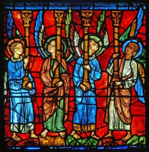 Ángeles sosteniendo el trono de la Virgen María de French School