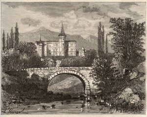 Chateau de la Rochelambert en el valle de la Borne Haute-Loire (43) - grabado en "La France illustree: geografía, historia, administración estadística" por V.-A. Malt-Brown. 1884