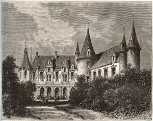 Castillo del Rocher en Mezangers en Mayenne - grabado en 