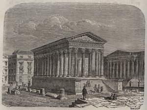 Maison Carrée de Nimes - Francia, Languedoc-Rosellón, Gard - grabado en “Histoire de France” por Victor Duruy (1811-1894) - 1882