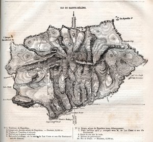 Mapa de la isla de Santa Elena, grabado de French School