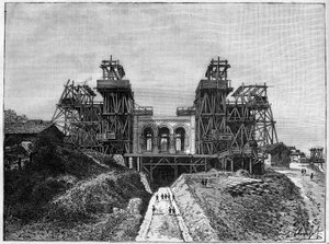 el sitio de construcción de la iglesia del Sagrado Corazón en Montmartre, en “El Mundo Ilustre” 1886. de French School