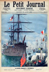 La flota francesa en Portsmouth: buque insignia Marengo, el aviso torpedo Lance y el acorazado Marceau, portada del Petit Journal del 29 de agosto de 1891 (grabado) de French School
