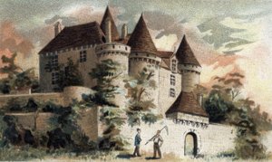 Vista del castillo de Fenelon en la Dordoña. de French School