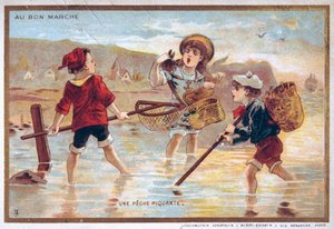 postal de época con niños en la playa de French School