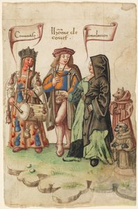 Un Cortesano de Pie Entre la Codicia y la Disimulación [fol. 14 recto] de French early 16th Century