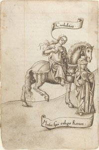 Credulidad preparándose para amamantar a la madre de la esperanza [fol. 18 verso] de French early 16th Century